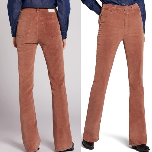 Current/Elliott Women's The Side Street High Rise Flare Pants in Blush Corduroy - Picture 2 of 10
